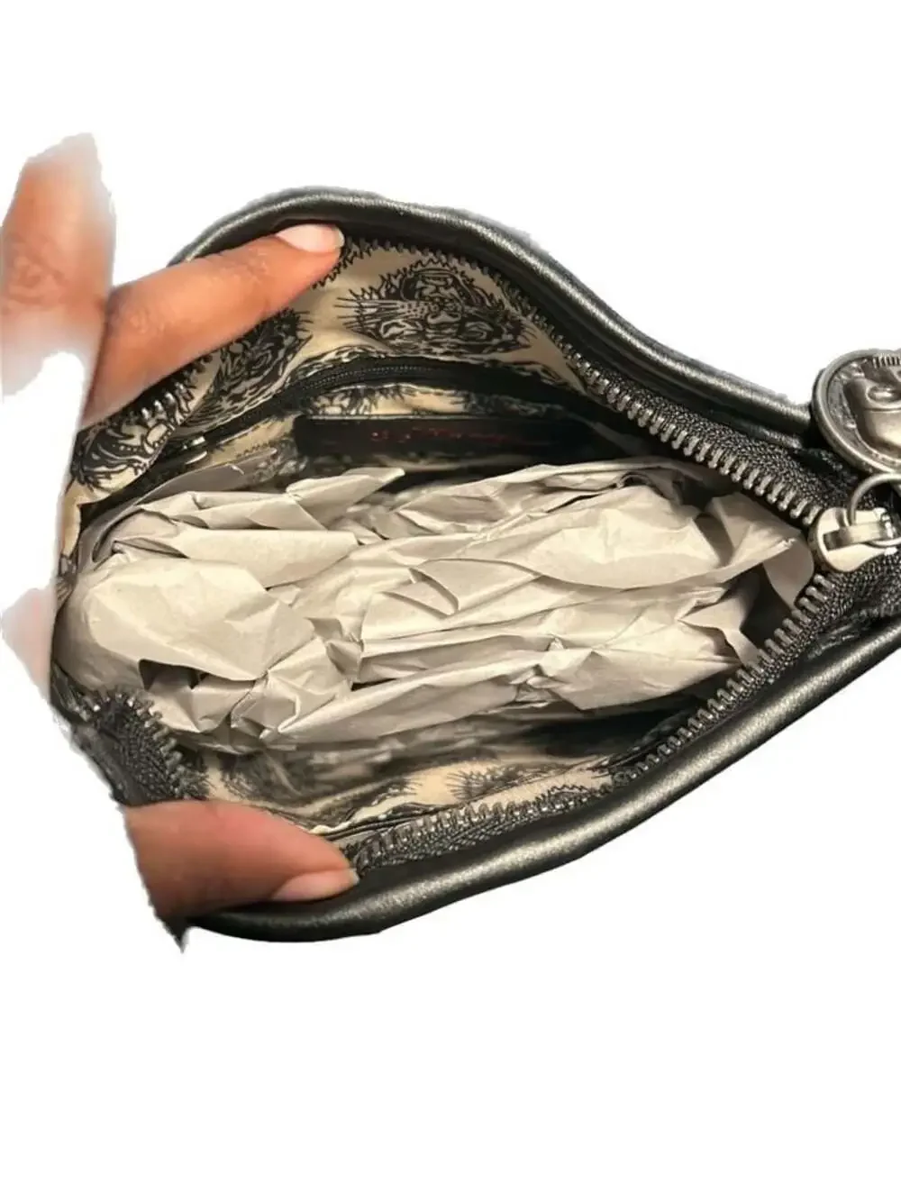 Ed Hardy Tattoo Print Skull & Roses Crossbody Bag with Rhinestone Detail - Picture 2 of 7